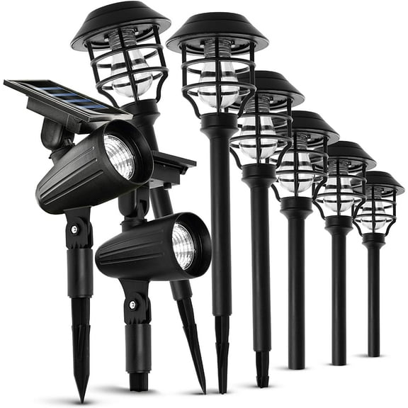 Home Zone Security Solar Path Lights - Outdoor Decorative Pathway Light and Spotlight Variety Pack, 8-Pack
