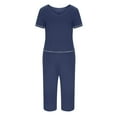 thumbnail image 3 of ShomPort 2 Piece Outfits for Women Pajama Sets Short Sleeve Tops Wide Leg Pants Sets Comfy Fit Sleepwear (Dark Blue 24), 3 of 5