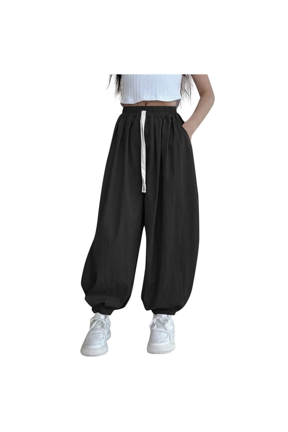Big Kids Boys & Girls Icy Silk Quick Dry Jogger Pants, Anti Mosquito UV Protection Long Trousers, Elastic Casual Pants Black 9 Years