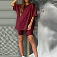 thumbnail image 4 of Ketyyh-chn99 Ensembles Détente 2 Pcs pour Femmes Shorts pour Dames Mode d'Été Rayé Haut à Manches Courtes Ensemble Costume Vin,3TG, 4 of 5