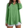 thumbnail image 2 of YDFCWXW Womens Button Down Shirts Cotton Dressy Shirts Long Sleeve Work Blouses Collared Tops Tunics with Pocket Light Green, XXL, 2 of 8