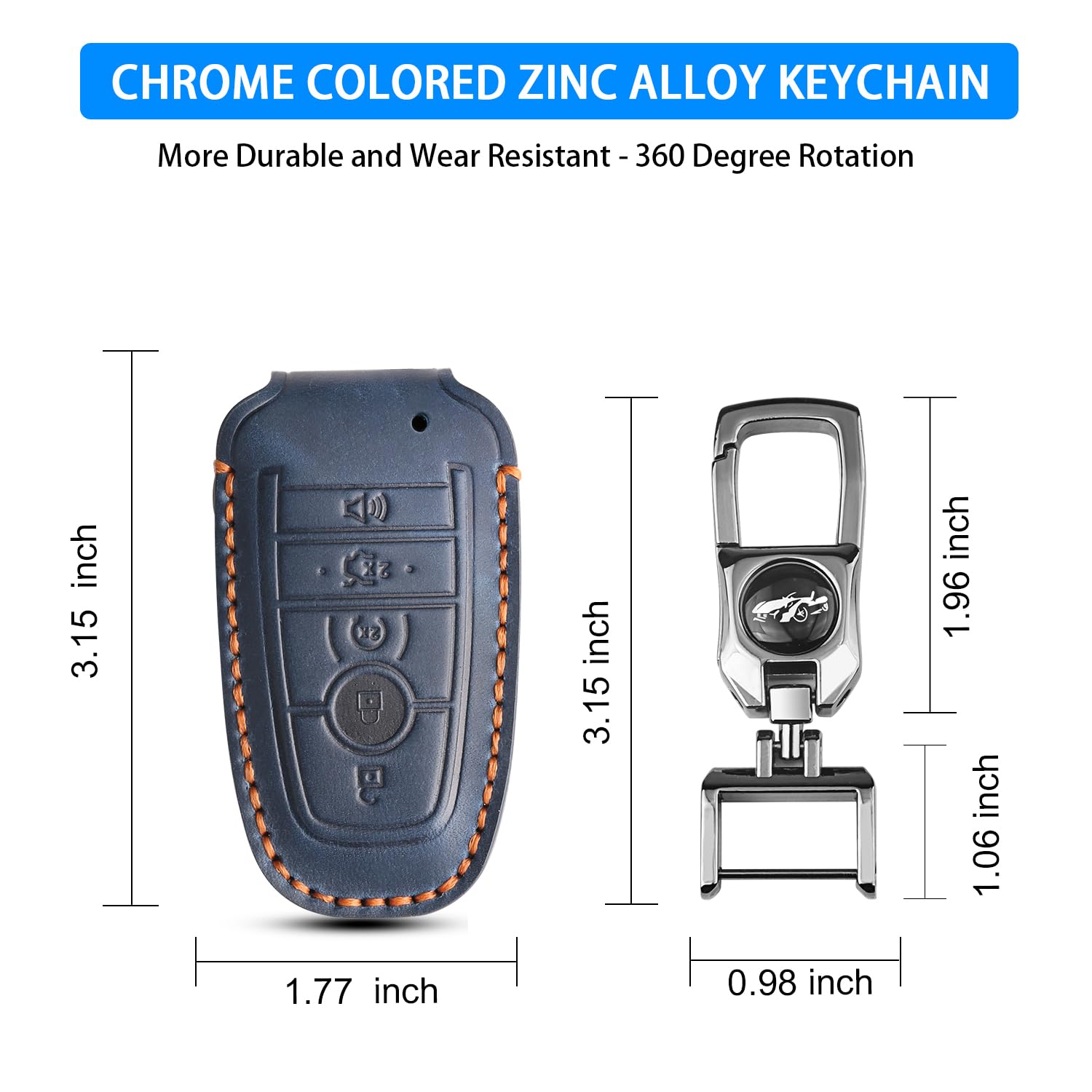 Durable 5-Button Leather Key Fob Protector Case Compatible with Ford Explorer Bronco F-150 Mustang Ranger Escape Expedition Edge Fusion and Lincoln Vehicle Remote Covers