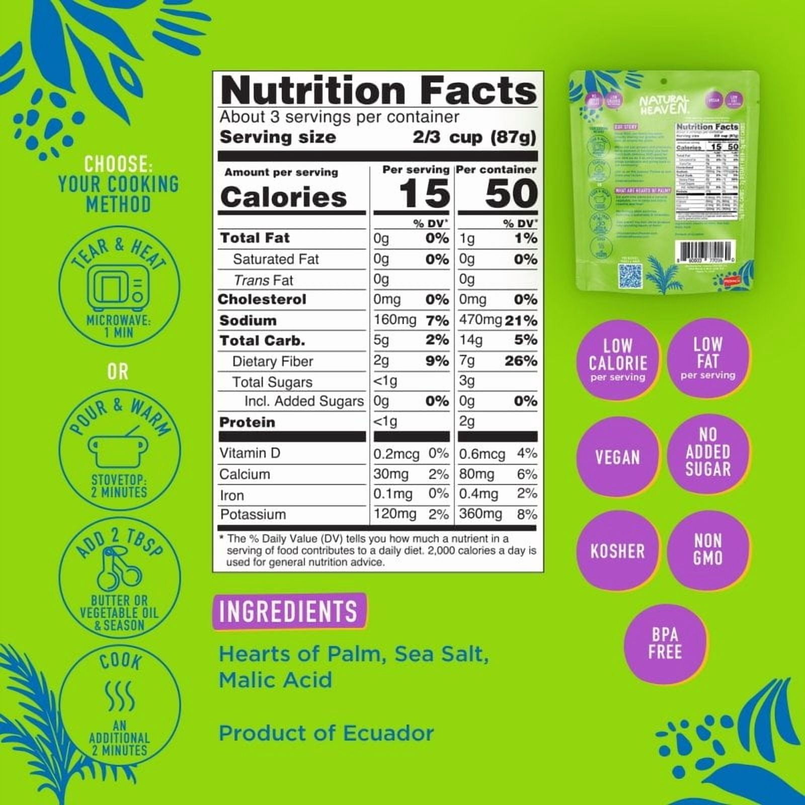 Natural Heaven - Hearts Of Palm White Rice - 6 count, 54oz (255g) each - Low Carb, Gluten-Free & Good Source of Fiber