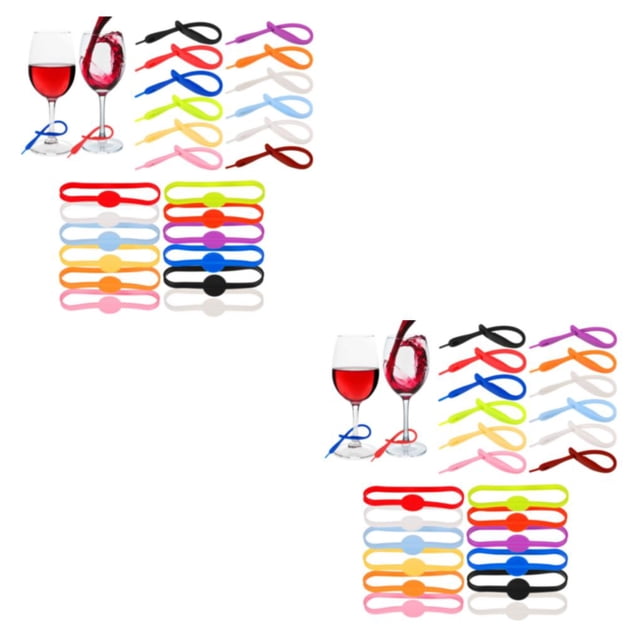 VONKY 24pcs Silica Gel Easy To Clean Glass Markers Bright Color Cup Labels For Easy Cup Recognition 2Set