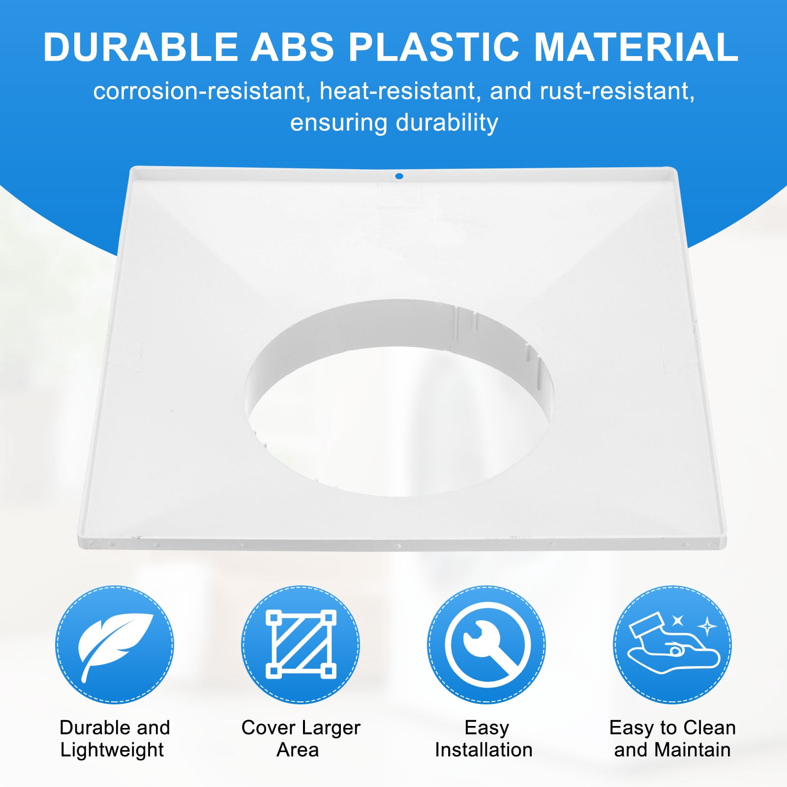 Uxcell 14" to 8" Duct Connector Flange, Plastic Square to Round Straight Dryer Vent Wall Plate for Air Heating Cooling Ventilation System HVAC Exhaust Fan, White