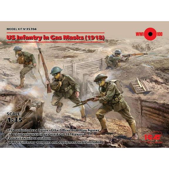 ICM Models 35704 US Infantry in Gas Masks (1918) 1:35 Scale Model Kit
