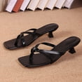 thumbnail image 5 of CIENVNSTG Kitten Heels Square Toe Thong Sandals for Women Low Heel Slip On Summer Casual Heeled Shoes for Daily Outdoor Wear Black 39, 5 of 8