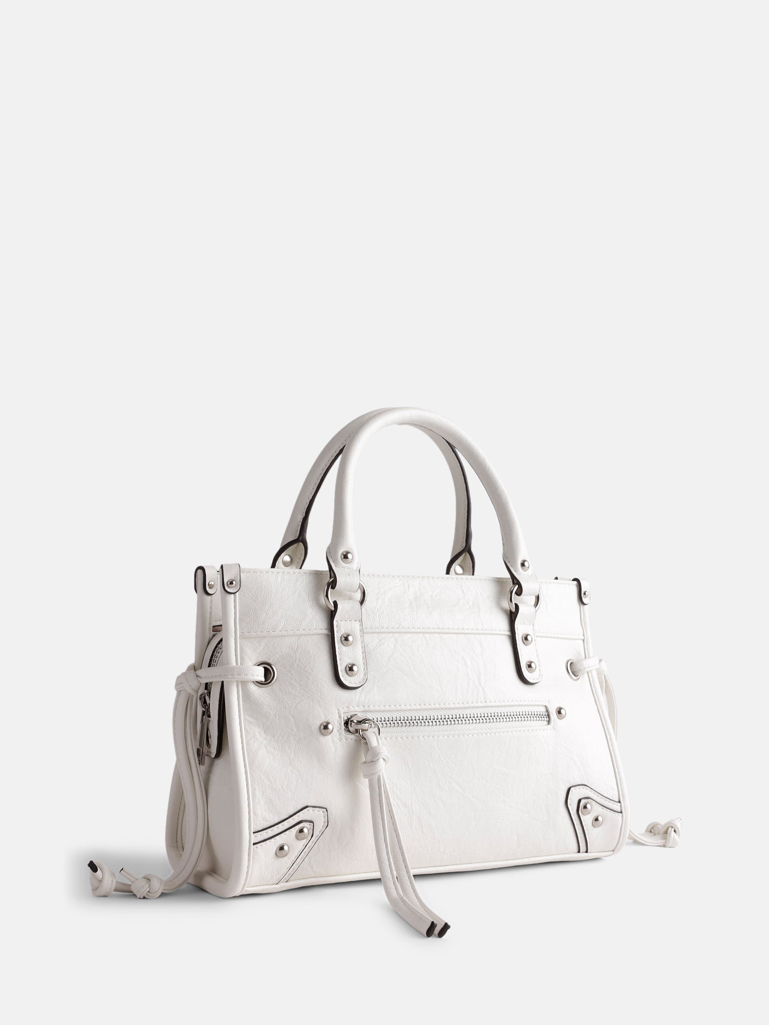 No Boundaries Women's Faux Leather Square Tote Bag, Cream