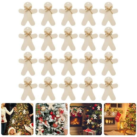 HOOWIFFY 20 Sets Wooden Christmas Ornament Gingerbread Cutouts Khaki 4.72X3.94X0.08In Office Decoration Individuals