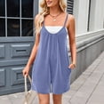 thumbnail image 3 of Womens Casual Rompers Sleeveless Crew Neck Spaghetti Strap Wide Leg Shorts Jumpsuits Overalls With Pockets, 3 of 7
