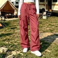 thumbnail image 2 of BNOXUT Women's Cargo Pants Drawstring Elastic High Waist Wide Leg Quick-Dry Casual Hiking Workout Outdoor Trousers with Multi-pocket(4X-Large,Red), 2 of 7