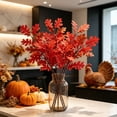 thumbnail image 5 of XIA0LE 2PCS Artificial Fall Oak Leaf Stems, Autumn Faux Oak Stems, Fake Fall Leaves Floral Arrangement for Vase, Farmhouse Thanksgiving Halloween Table Centerpieces Decor, Red, 5 of 6