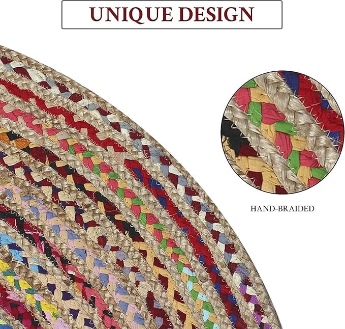 FibreGold Handcrafted Jute And Chindi Oval Rug- Vintage Area Rug for Living Room, Bedroom, Or Office