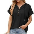 thumbnail image 2 of ECZHAW Womens Tops , Womens Short Sleeve Button Hoodies Summer Loose Fit Blouse Tops Casual T-Shirts Drawstring Down V Neck Sweatshirt ,, 2 of 9