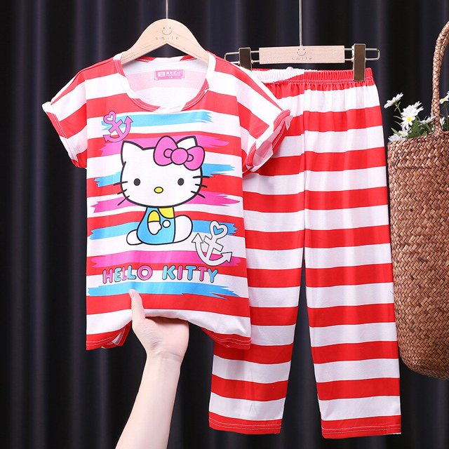 Mickey Mouse Spider-Man Marvel Conjunto de pijamas para niños Ropa de dormir para niños Verano Mangas cortas delgadas Niñas Dibujos animados Ropa para niños Set16 120-130CM Gao Jinjia LED