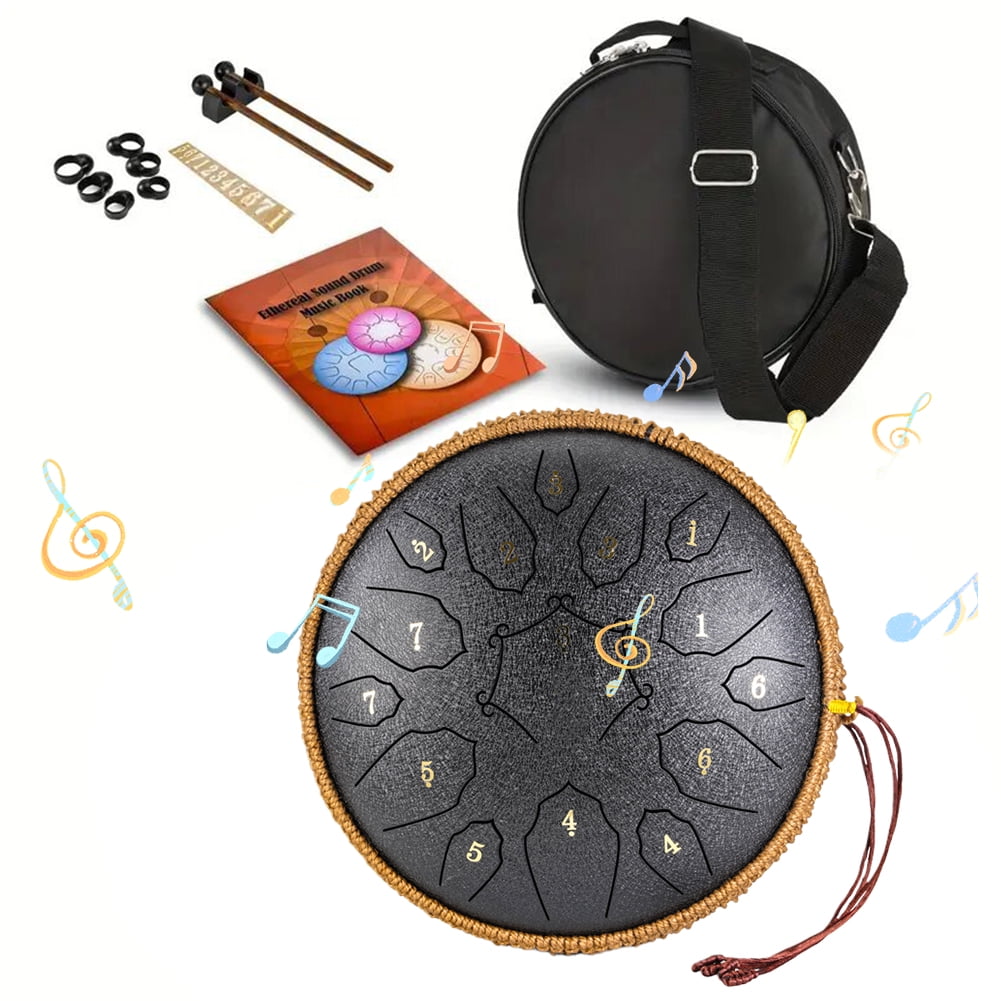 golytefs 12 Inch Percussion Musical Instrument with Handbag Drumsticks 15 Notes D Major Large Ethereal Drum Yoga Sound Healing Child Beginner Hand Drum