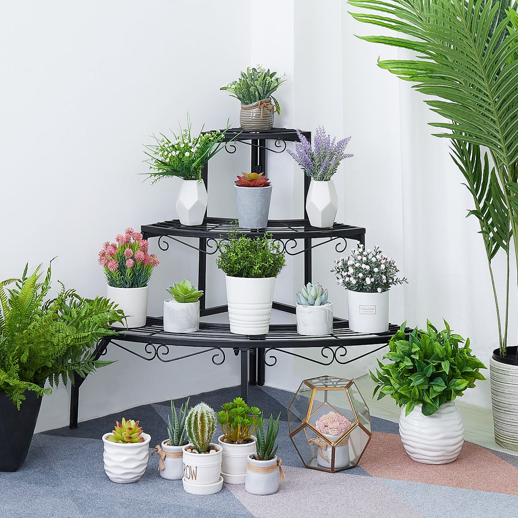 3 Tier Plant Stand Flower Pot Rack Corner Shelf Quarter Round Planters