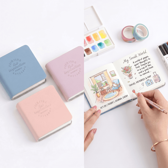 ROSEXIXI 3 Pack Morandi Mini Pocket Notebooks, 1.97x1.97in Portable PU Leather Sketchbooks, 48 Sheets Tiny Diary Notebooks for Drawing and Journaling
