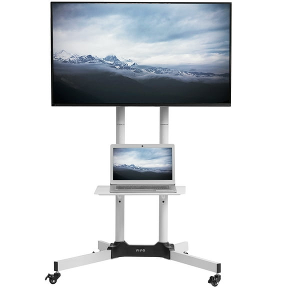 VIVO White Mobile TV Cart for 32" to 83" LCD LED Plasma Flat Panel Stand