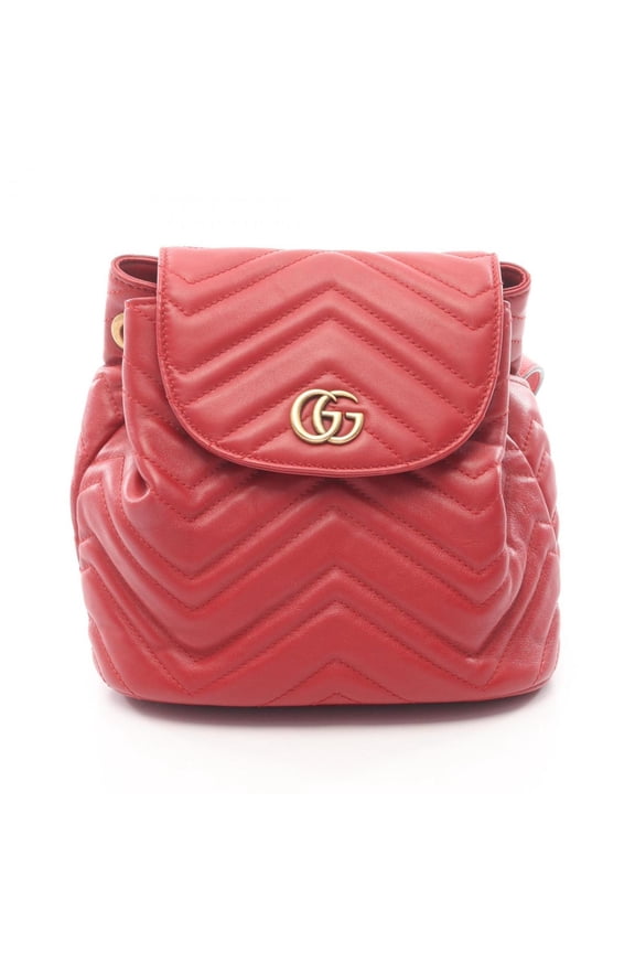 Pre-Owned Gucci GG Marmont Backpack, Leather, Women's, Red, 528129 (Good)