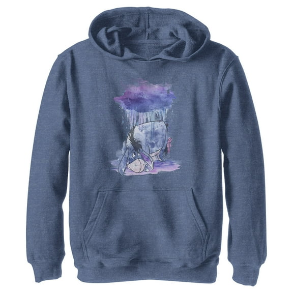 Boy's Winnie the Pooh Rainy Watercolor Eeyore Pull Over Hoodie Navy Blue Heather X Large
