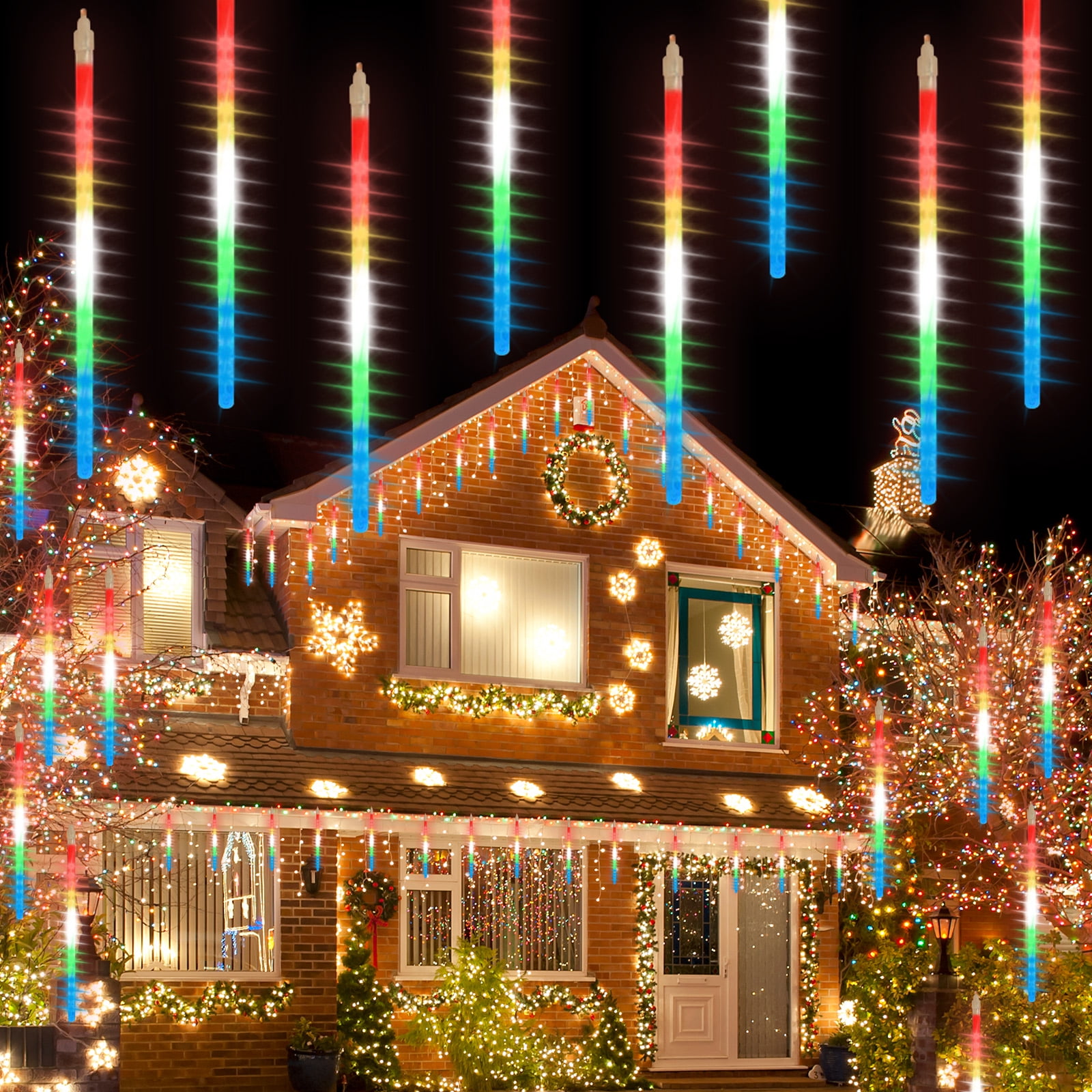 Meteor Shower Rain Lights, Outdoor 30cm 10 Tube 220 LED Falling Drop