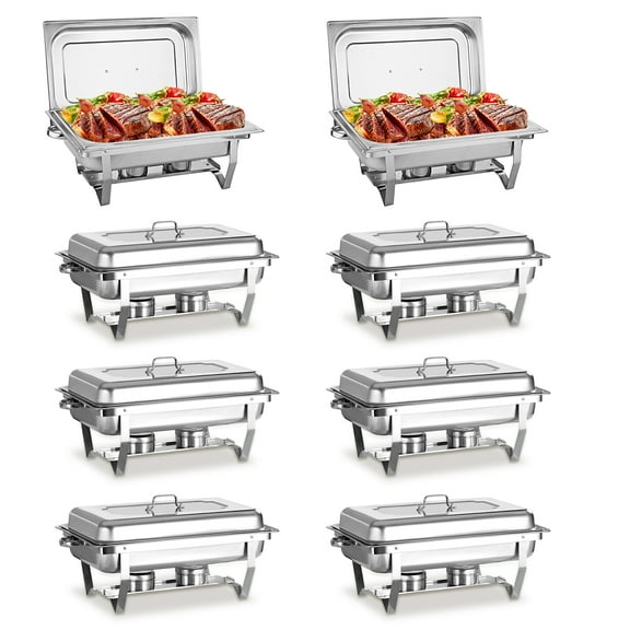 PRIJESSE 8 Pack Chafing Dish Buffet Set, 8QT Buffet Servers and Warmers Chaffing Servers Stainless Steel with Full Size Food Pan, Rectangular Food Warmers for Parties Buffets