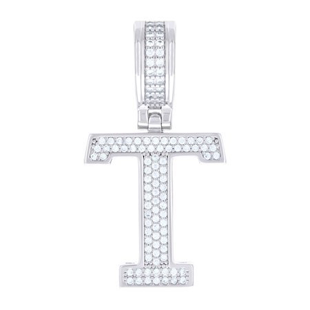 925 Sterling Silver Unisex Cubic-zirconia Initial Letter T Charm Pendant for Men Women