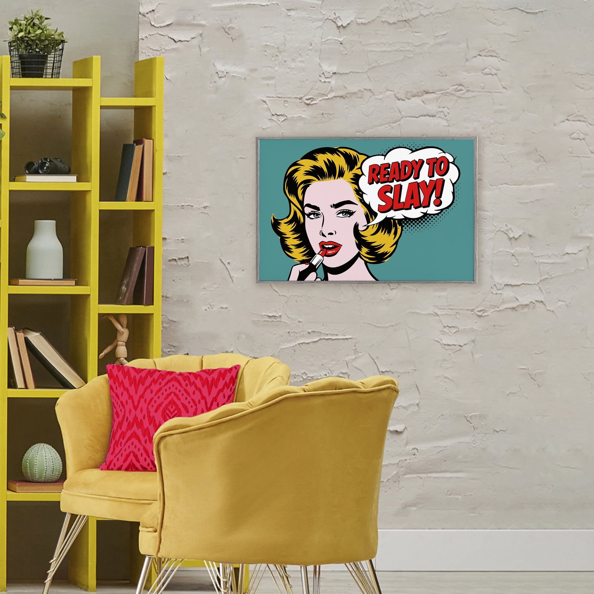 Stupell Industries Ready To Slay Pop Lipstick Gray Framed Giclee Art, design by Andreas Magnusson