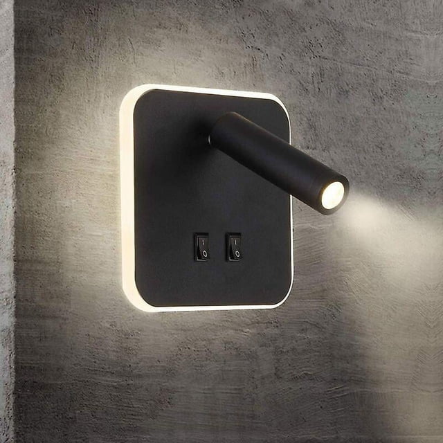 Luces de pared Luces de noche LED Luces de pared de hotel para interiores Luces de pared de cama Lámpara de pared de pasillo con interruptor de 3W + 10W (cuadrado) (cuadrado, negro)