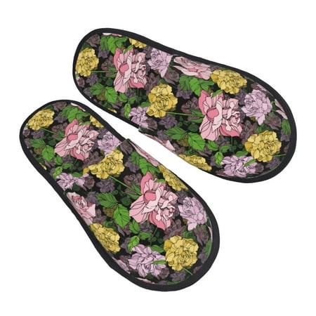 

Jgfou Colorful Roses Print Womens Cozy Memory Foam Slippers Soft Warm Slip On House Slippers Anti-Skid Rubber Sole Creative Gifts for Women Mom Girlfriend