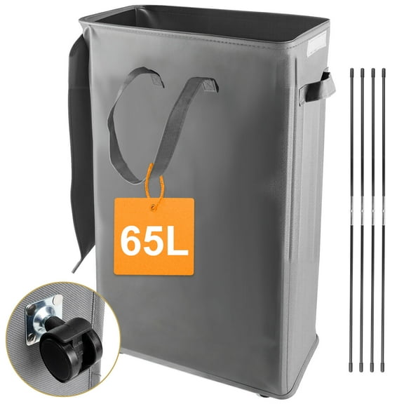 SPORTS JOY 17.2Gal (65L) Laundry Hamper with Wheels,Collapsible Rolling Laundry Basket with 3 Handles,Narrow Dirty Clothes Hamper for Bedroom,Closet,Bathroom (Gray)
