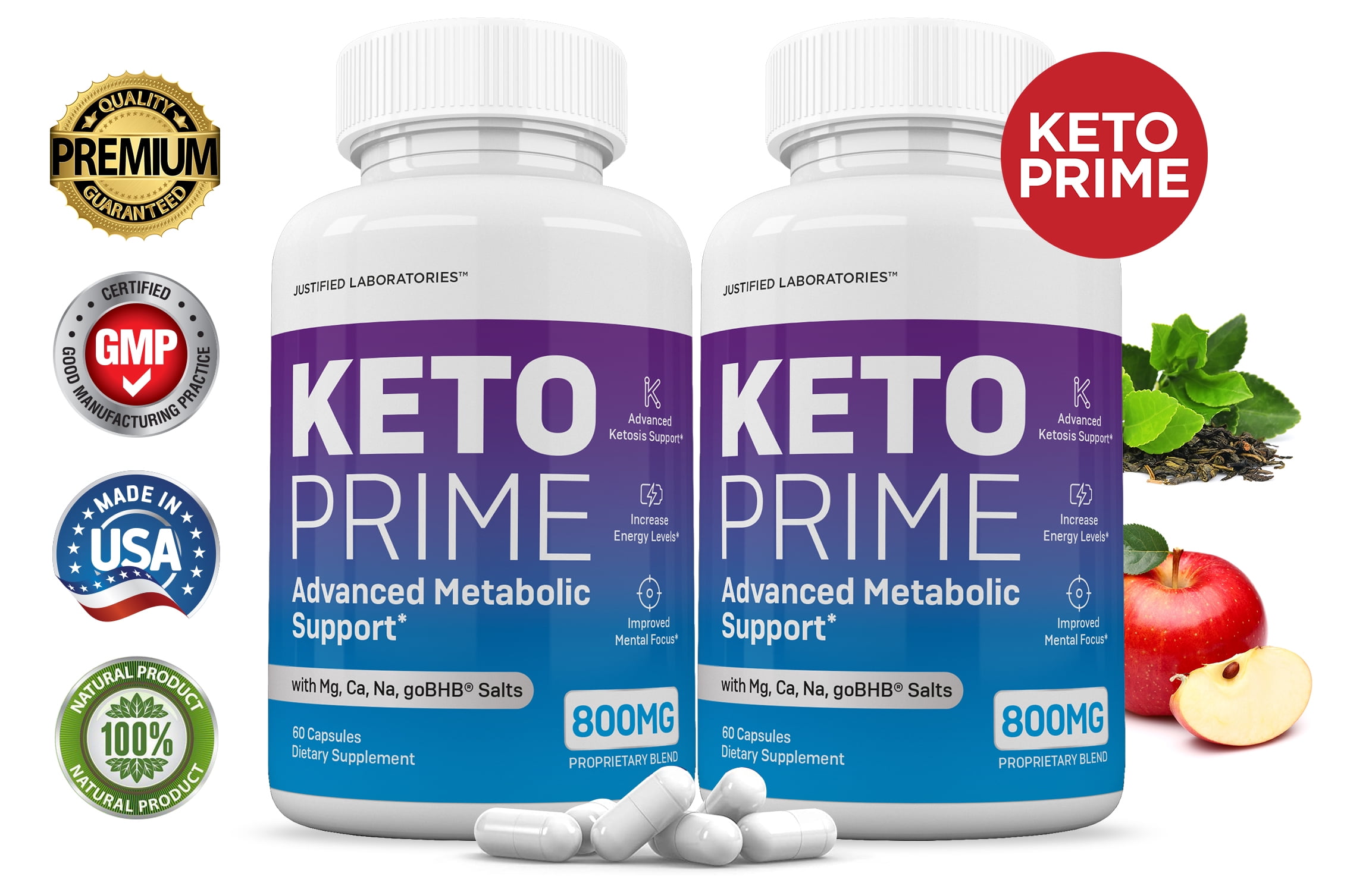 (2 Pack) Keto Prime Pills Includes Apple Cider Vinegar Patented goBHB® Exogenous Ketones Advanced Ketogenic Supplement Ketosis Support for Men Women 120 Capsules