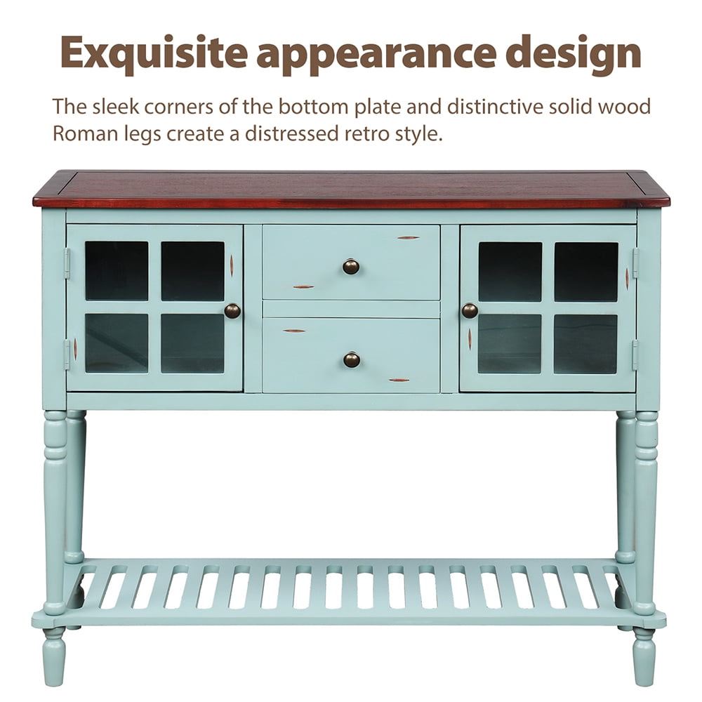 Lowestbest Sideboard Console Table, Entryway Accent Sofa Table with Bottom Shelf, Glass Buffet Storage Cabinet for Living Room, Blue Lowestbest Sideboard Console Table, Entryway Accent Sofa Table with Bottom Shelf, Glass Buffet Storage Cabinet for Living Room, Blue