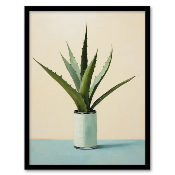Potted Aloe Vera Oil Painting Pastel Colour Pink Blue Green Succulent Cactus Art Print Framed Poster Wall Decor 12x16 inch