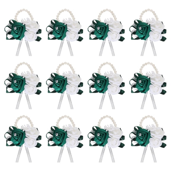 Uxcell 12Pcs Wrist Corsage Artificial Flower Bracelets for Wedding Ceremony Dark Green