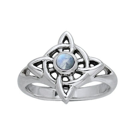 Moonstone Celtic Knot - Rainbow Moonstone - North Star Celtic Knot Sterling Silver Ring