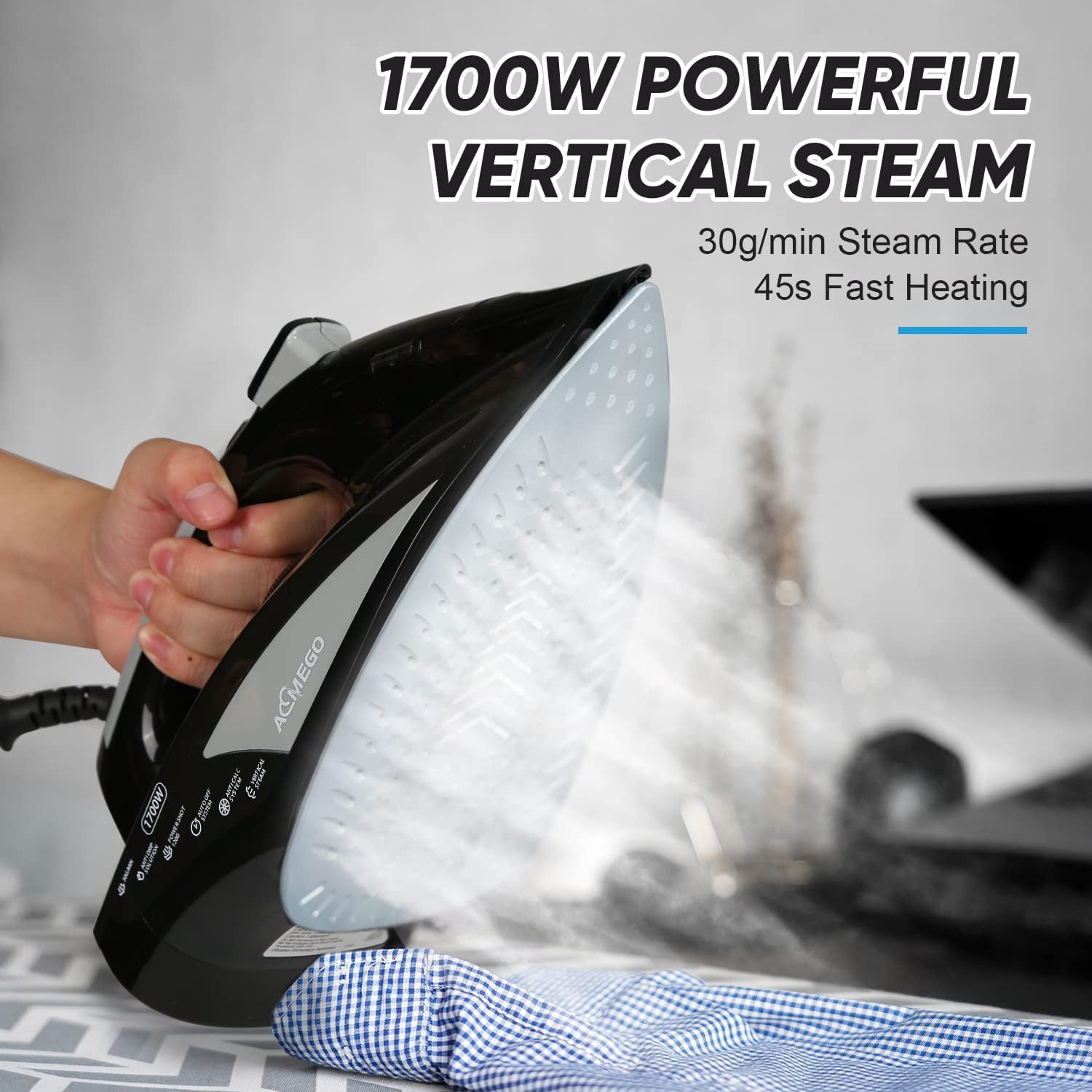 Aemego Steam Iron for Clothes Portable Anti Drip Clothes Iron Steam Black