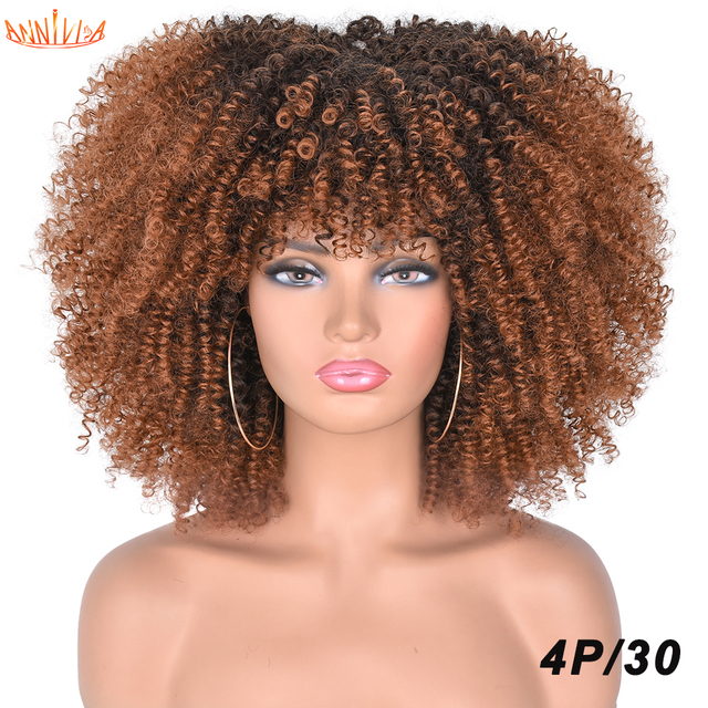 XICENShort Afro Kinky Curly Wigs With Bangs For Black Women Blonde