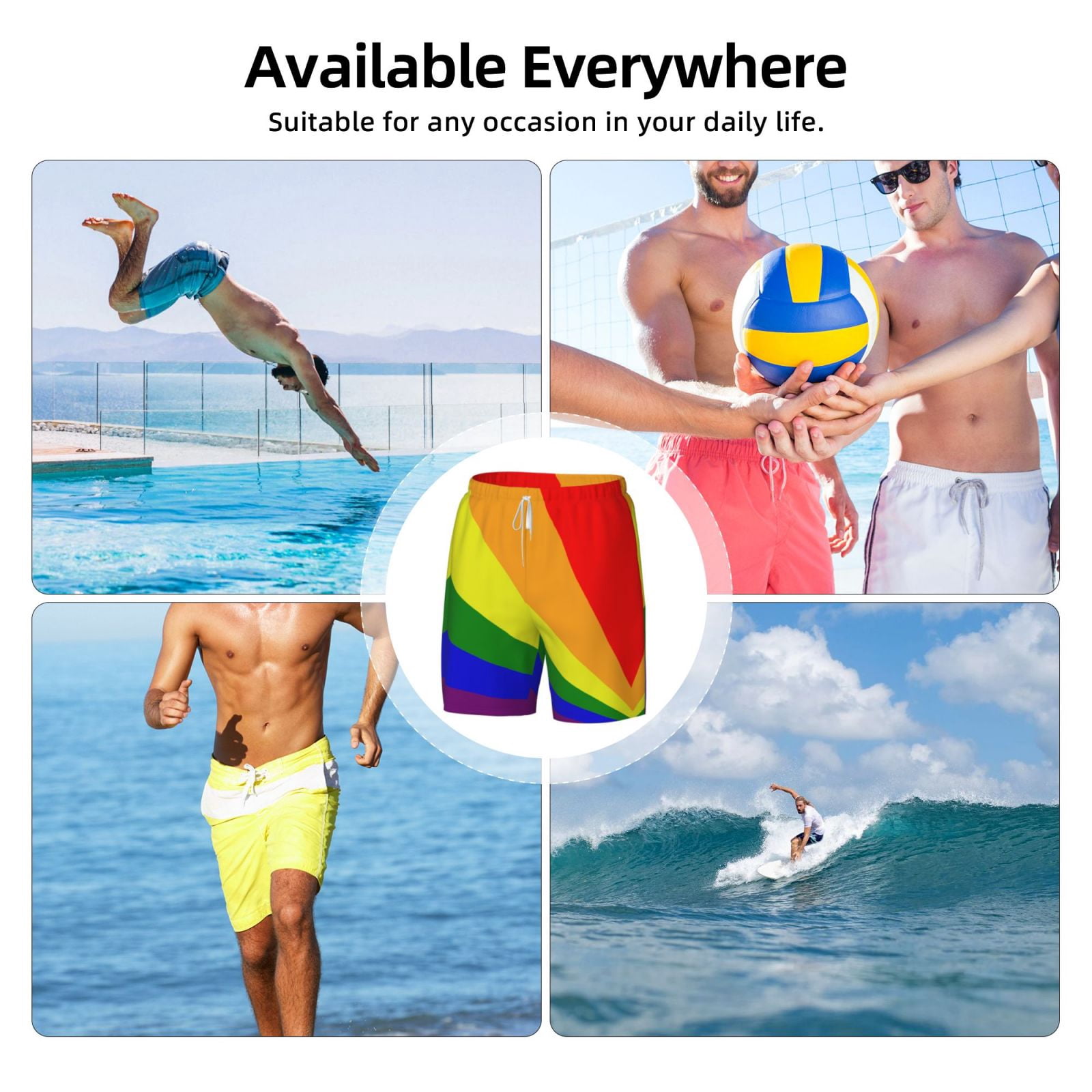 Men's Lgbt Pride Rainbow Flag Swim Trunks with Compression Liner Bathing Suit Swimwear