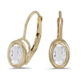 thumbnail image 1 of 14k Yellow Gold Oval White Topaz Bezel Lever-back Earrings, 1 of 3