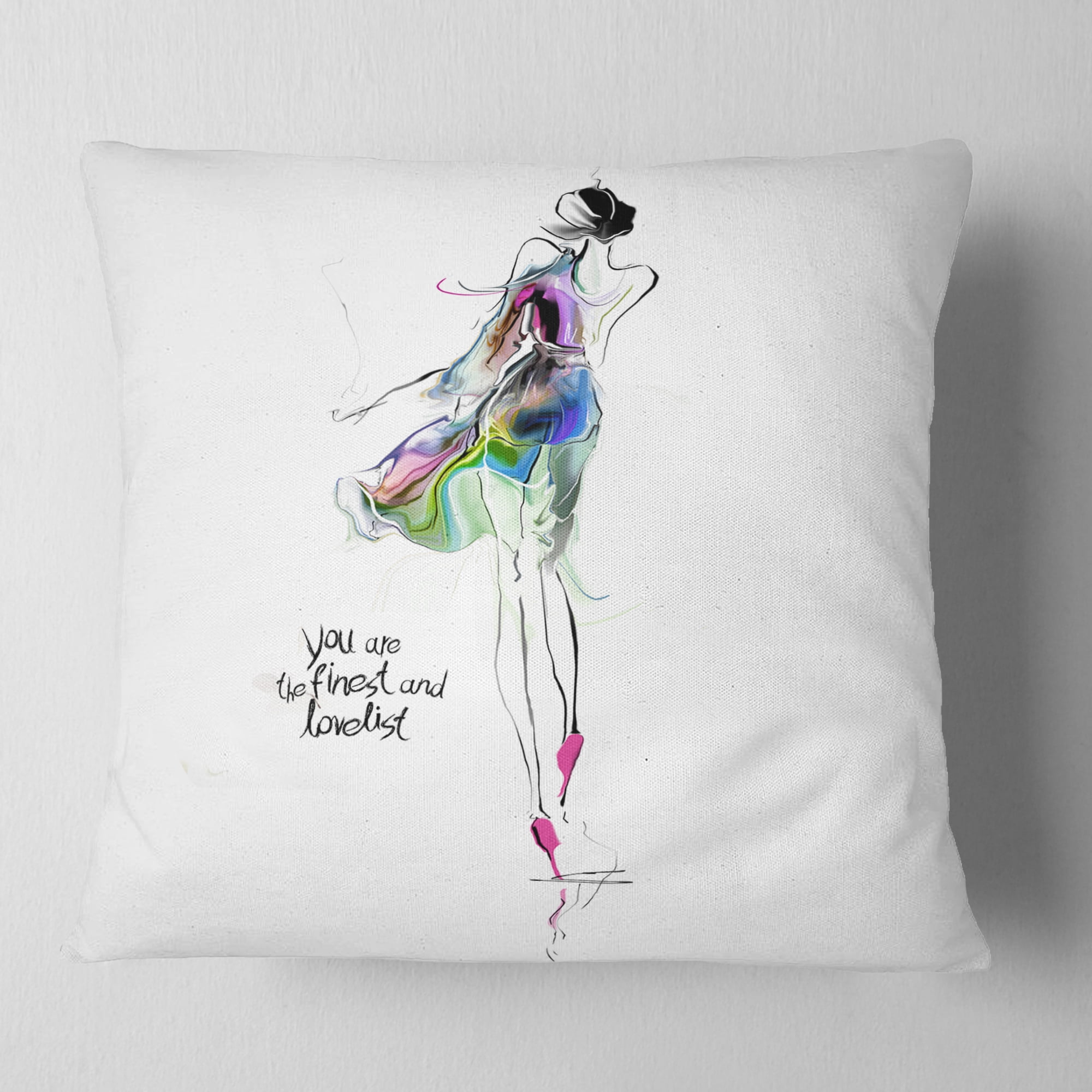 Designart Young Woman Green Purple - Abstract Portrait Throw Pillow - 16x16