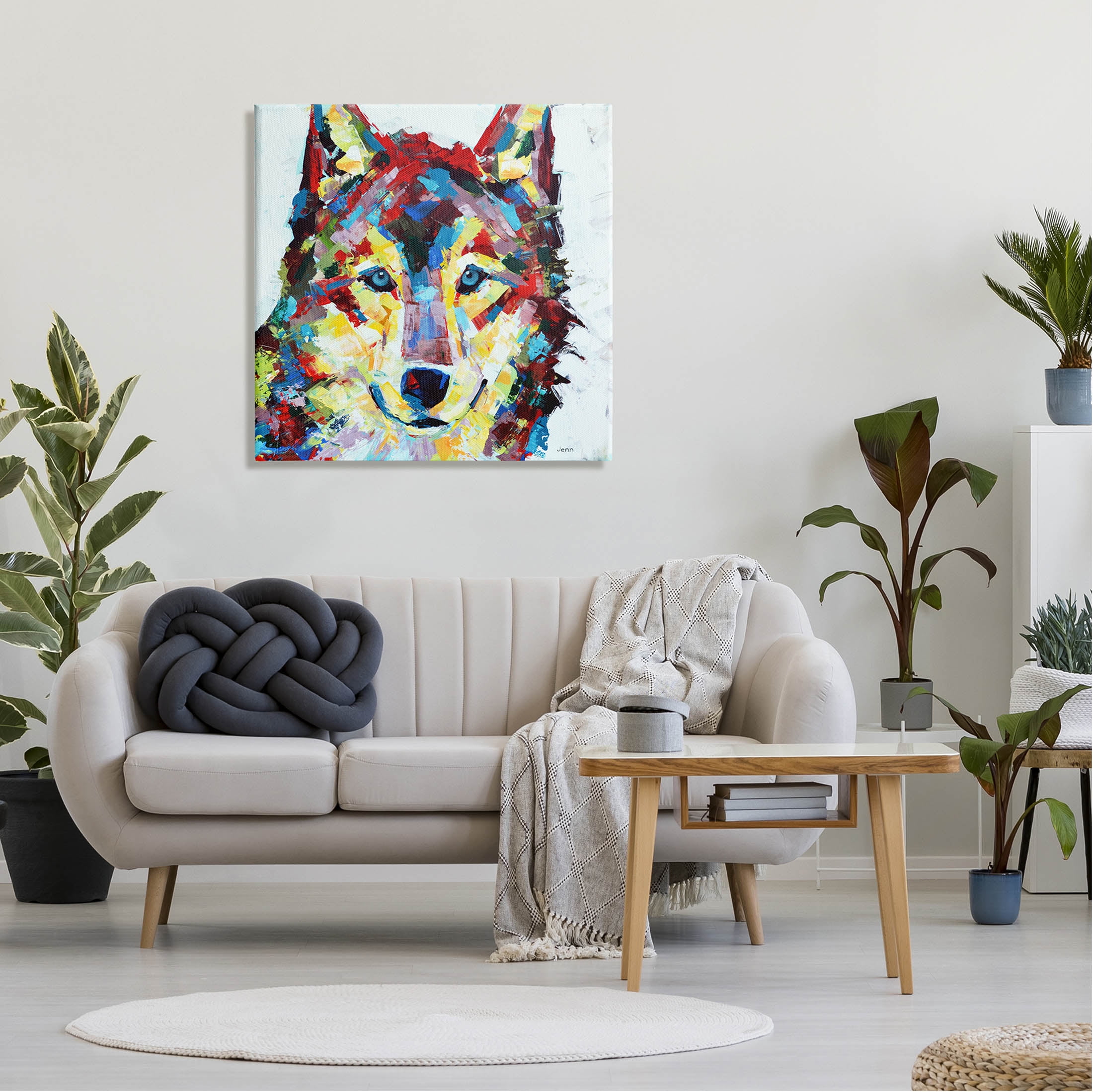 Urban Style Wolf Abstract Animals & Insects Painting Gallery Wrapped Canvas Print Wall Art