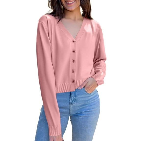 Women Cardigan Sweater Long Sleeve V Neck Knitted Button Up Womens Sweaters Open Front Pink Sweaters Ladies Clothes