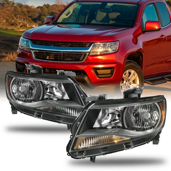 AKKON - Fits 2015-2022 Chevy Colorado Pickup [Halogen Type] Black Headlights Pair Driver Passenger Replacement