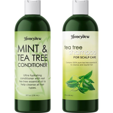 Tea Tree Oil Shampoo and Conditioner Set - Sulfate Free Clarifying Shampoo for Dry Scalp Build Up and Flakes and Tea Tree Mint Conditioner for Dry Hair Damage 8 fl oz