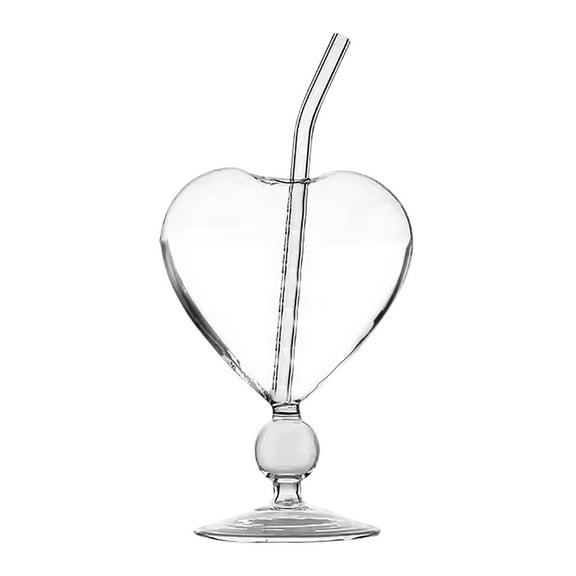 Heart Shaped Glasses, 8oz Clear Glasses with Glass Straws, Elegant Martini Glasses for Valentine's Day, Wedding, Party, Home Bar, Unique Beverage & Juice Glassware
