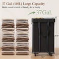 thumbnail image 3 of 37 Gal (140L) Rolling Laundry Hamper - 2-Section Wheeled Basket with Metal Frame & Removable Bag for Bedroom, Bathroom (Black), 3 of 11