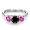 thumbnail image 3 of Gem Stone King 925 Sterling Silver Black Diamond and Pink Created Sapphire Engagement Ring for Women | 2.15 Cttw | Round 6MM | Gemstone April Birthstone | Size 7, 3 of 6