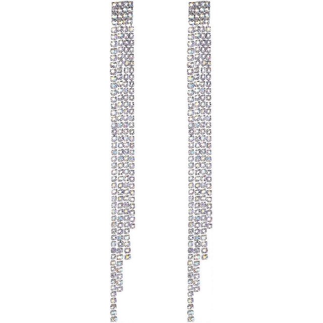 Sparkly Rhinestone Crystal Tassel Long Dangle Dance Competion Earrings For Party Prom - A: Long(150mm/5.9in)-rainbow Color